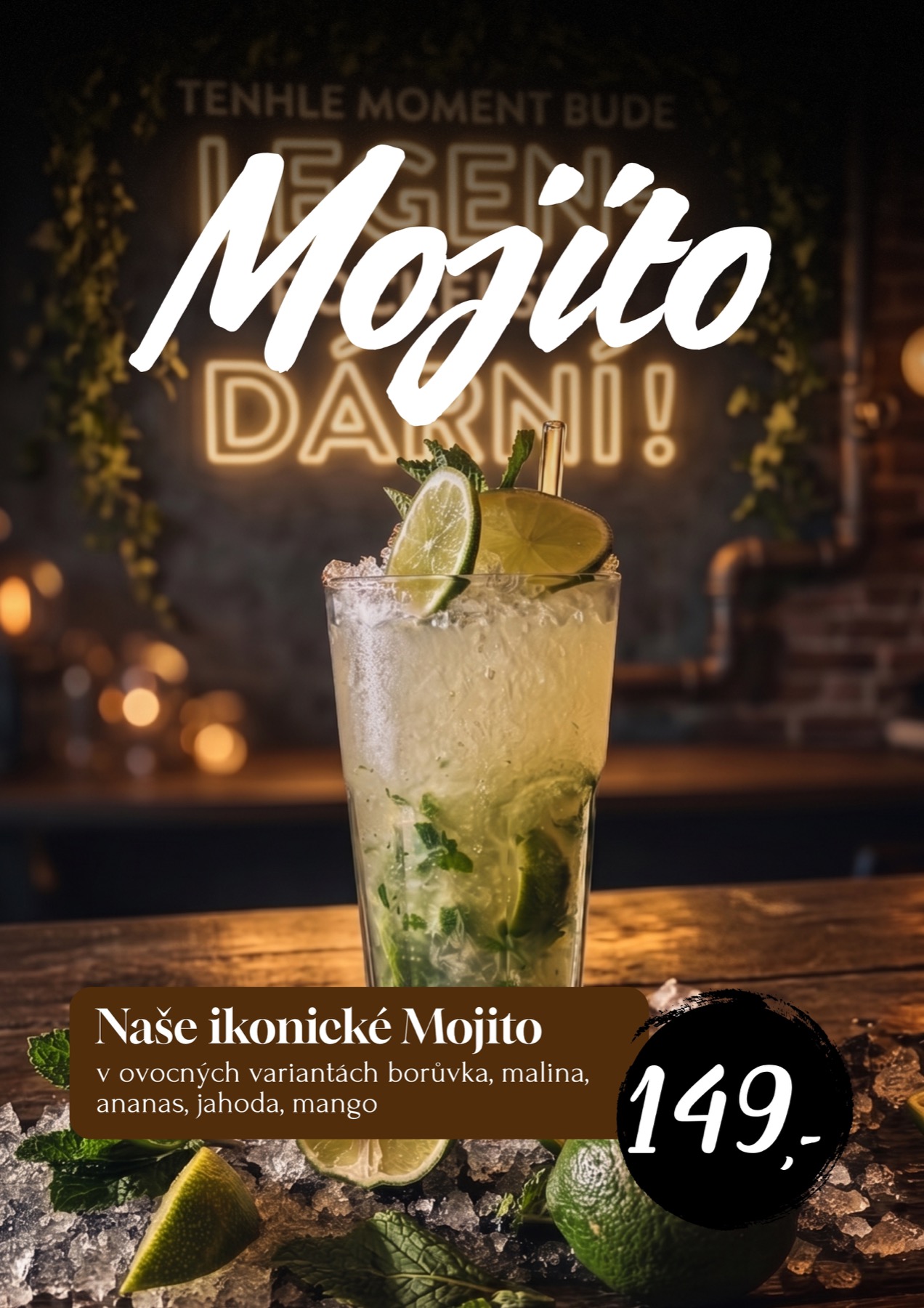Promo plakát na ikonické Mojito BAR&BAR za 149 korun